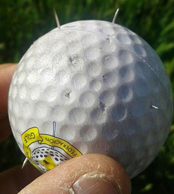 bolas de golf con clavos en Villaviciosa de Odon